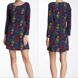 NEW American Apparel | Long Sleeve Crepe Dress |‎ Teal Floral | Medium